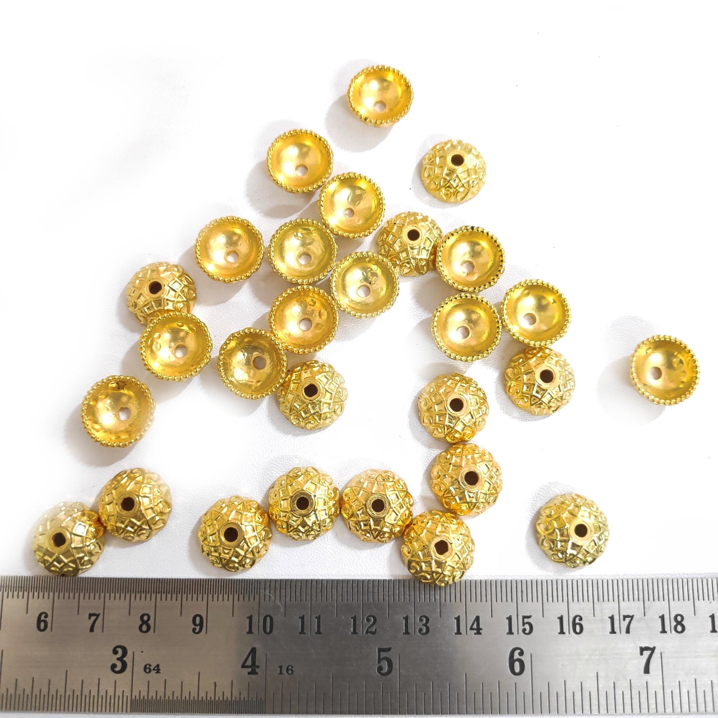 Golden bead caps acrylic metal beadcaps 14 mm MBCG19 10 gm