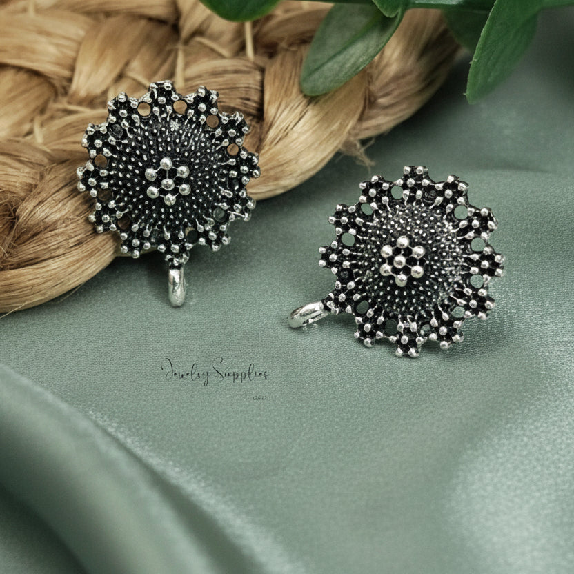 Oxidized silver flowers earrings stud findings ESS208