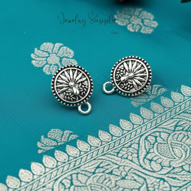 Oxidized silver peacock earrings Disc stud findings ESS210