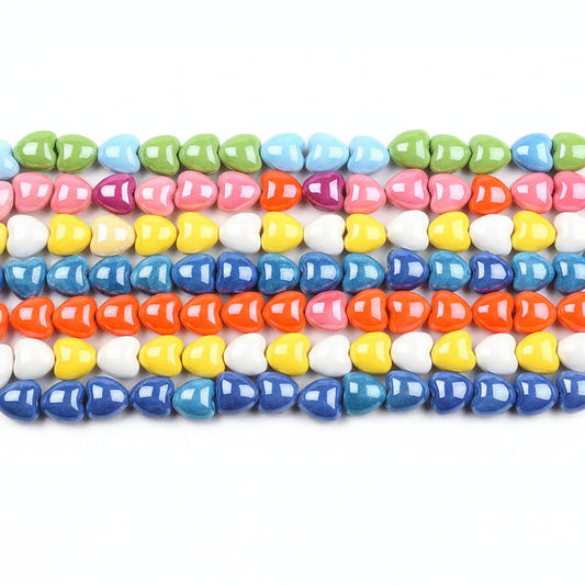 Pearlized glazed porcelain heart bead for jewellery making PBJB14