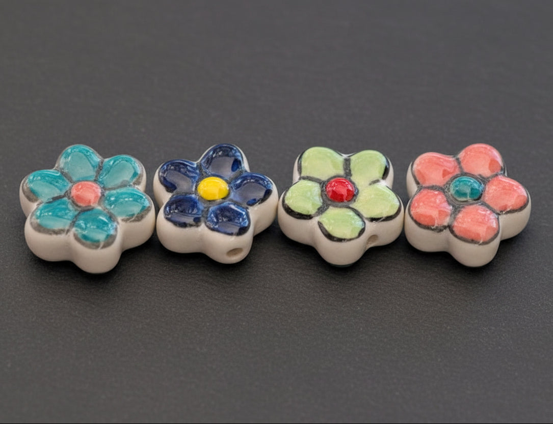Porcelain flower bead PBJB7 1 bead 