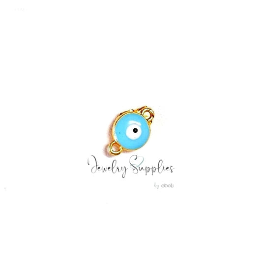 Light blue round evil eye rakhi connector for evil eye bracelet anklet making