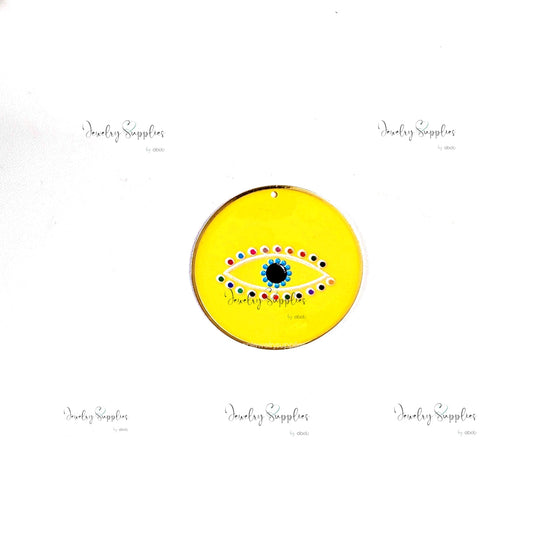 Yellow evil eye Pendant charm evil eye disc pendant
