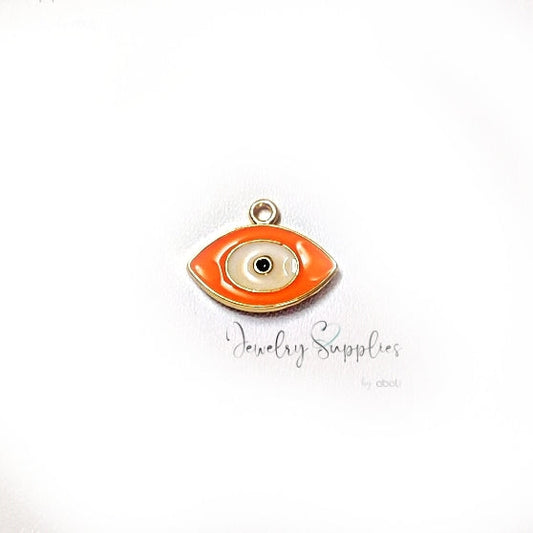 Orange evil eye charm pendant for enamel jewellery making