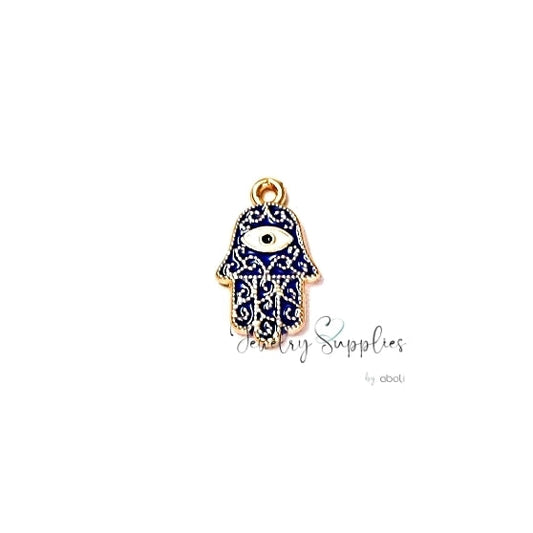 Dark blue hamsa hand charm for evil eye necklace making