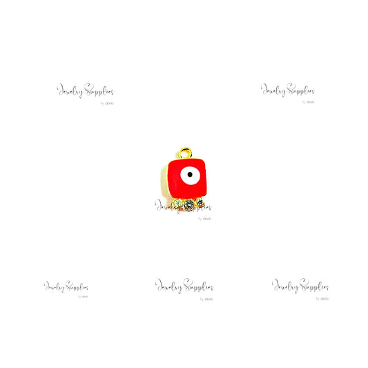 Square evil eye stone studded charm red square