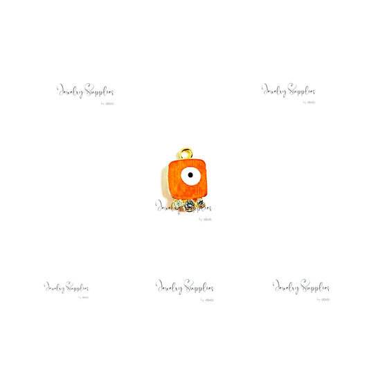 Square evil eye stone studded charm orange square