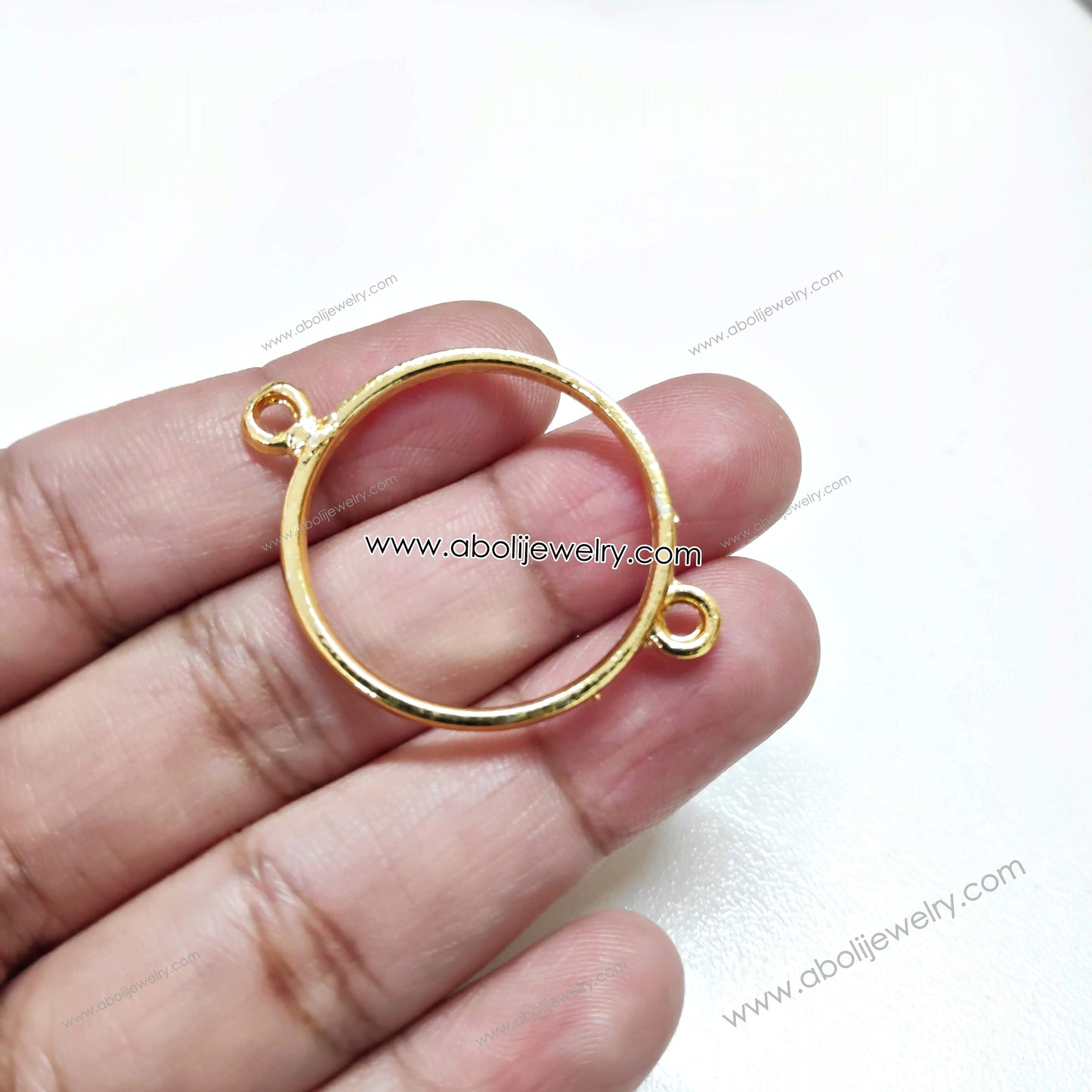 Golden round resin bezel link connectors for bracelet rakhi bezel RRBG01