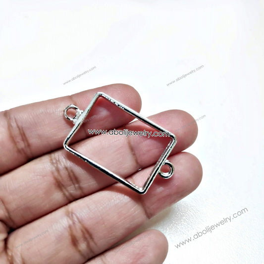 Silver rectangle resin bezel link connectors for bracelet rakhi bezel RRBS02