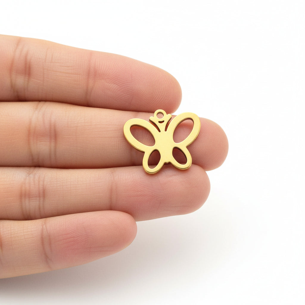 Golden 304 stainless steel butterfly charm real 18k gold plated SSCHM11 1 charm - Jewelry Supplies