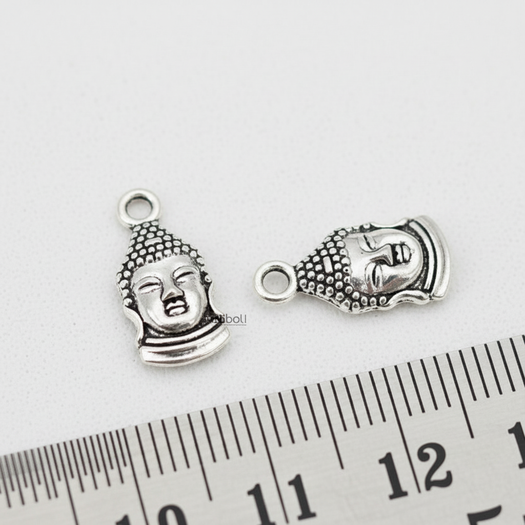 Silver Budhdha face charm CHMS133 2 charms - Jewelry Supplies