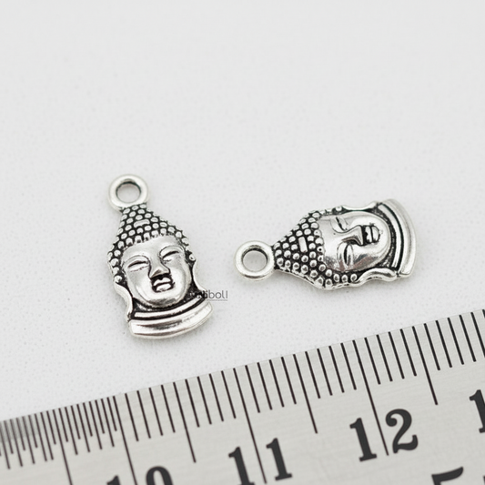 Silver Budhdha face charm CHMS133 2 charms - Jewelry Supplies