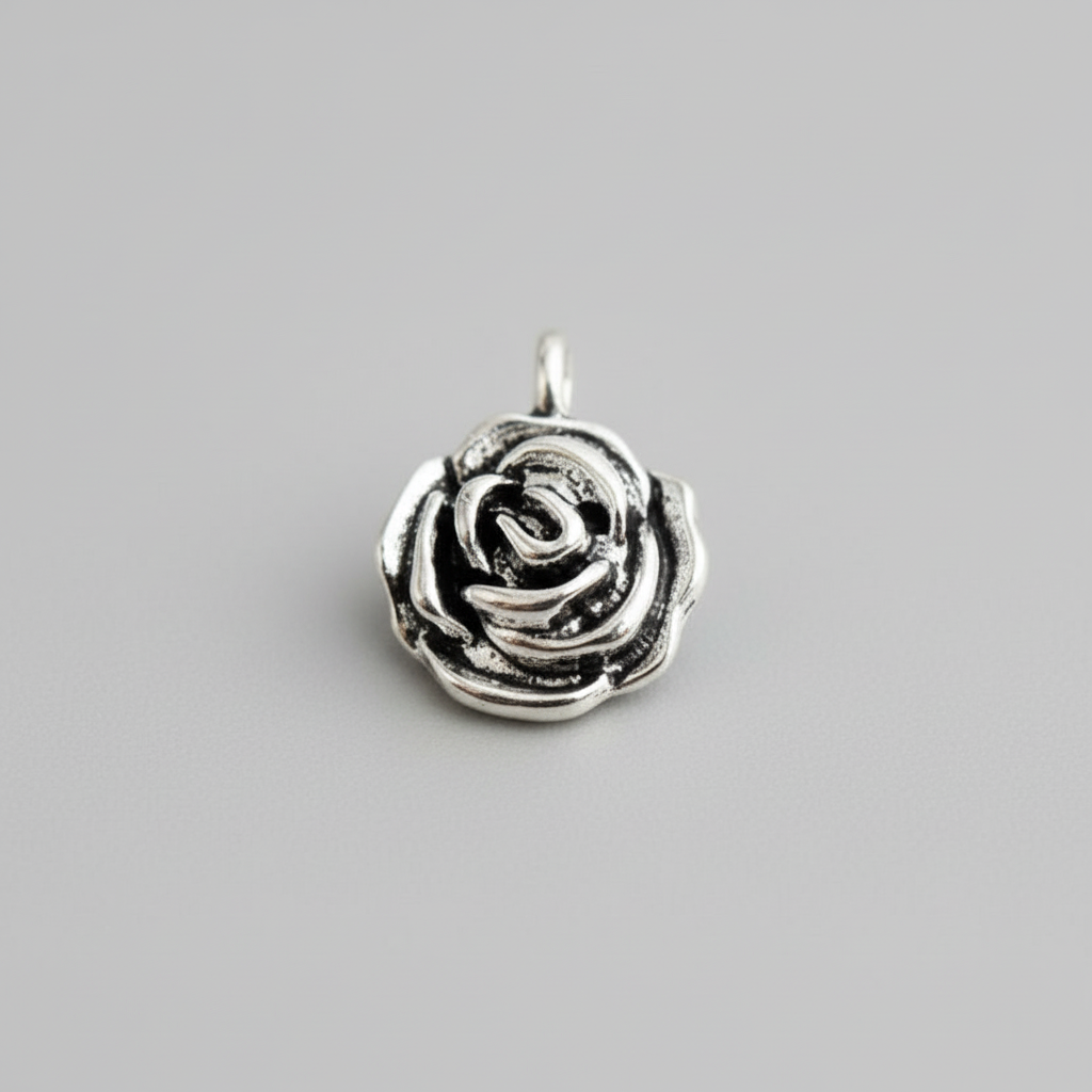 Silver Charm rose charm Silver rose flower charm floral CHMS23