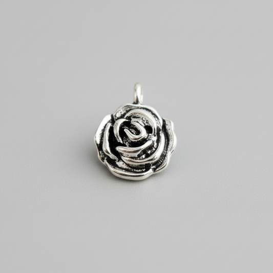 Silver Charm rose charm Silver rose flower charm floral CHMS23