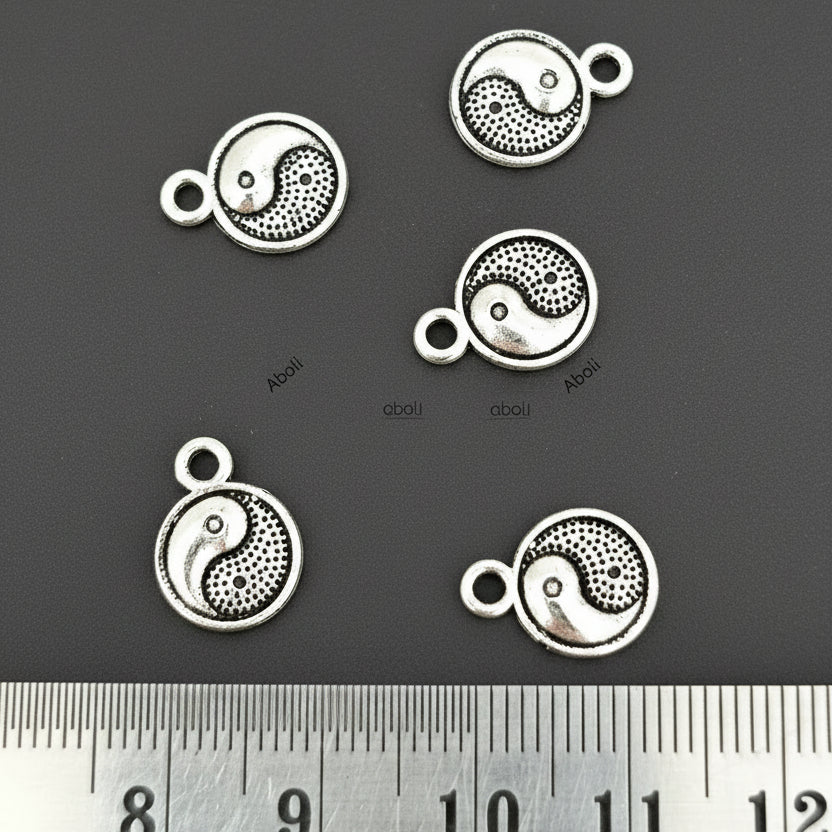 Silver Yin Yang charm circle charms double sided bracelet charms CHMS121 5 charms