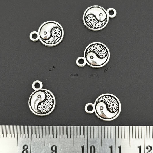 Silver Yin Yang charm circle charms double sided bracelet charms CHMS121 5 charms