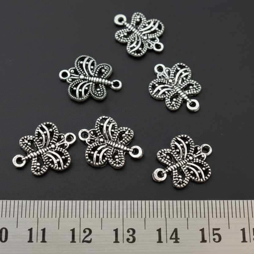 Silver butterfly charm connector butterflies CHMS53 5 charms