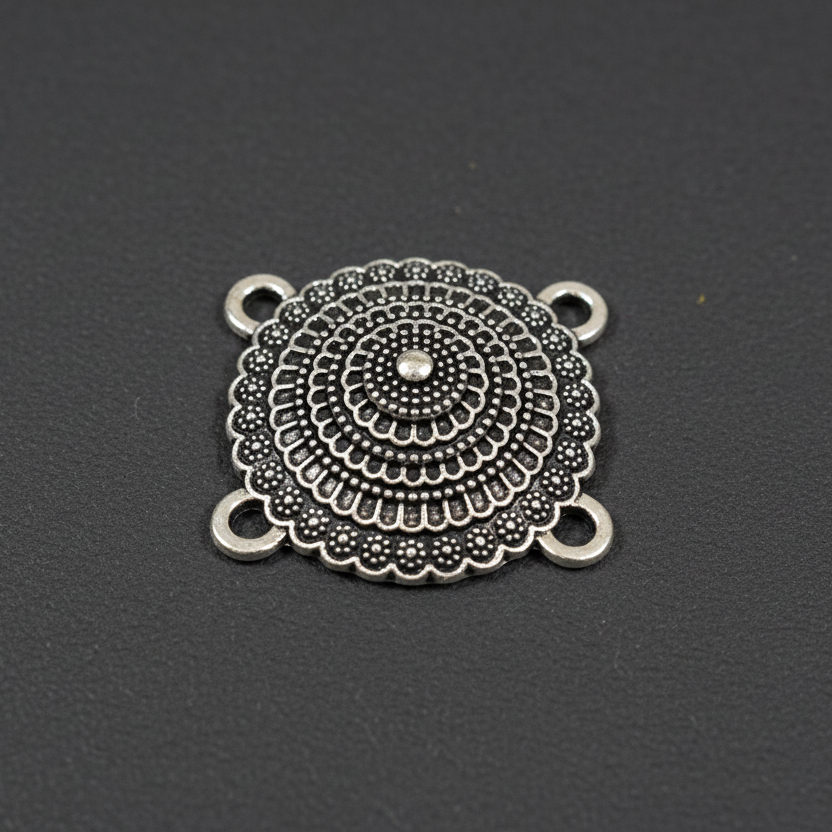 Silver conical circle connector four way Charm CHMS90 1 charm