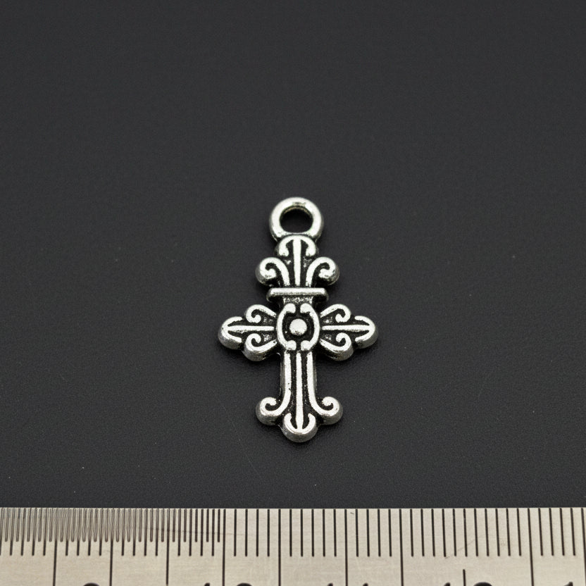 Silver cross charm double charm CHMS106 1 charm