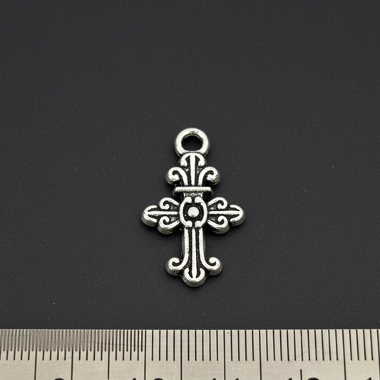 Silver cross charm double charm CHMS106 1 charm