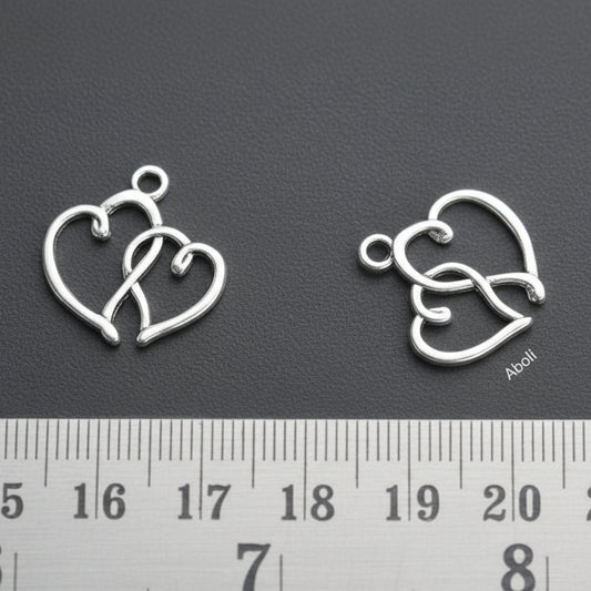 Silver double hearts charm Two Hearts frame CHMS156 2 charms