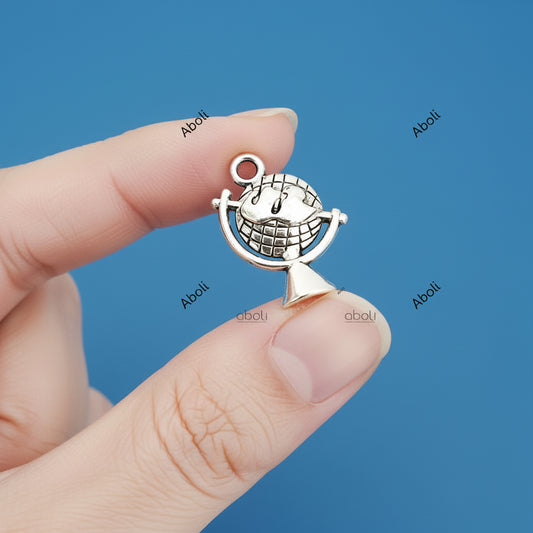 Silver earth globe charm world charm travel traveler planet theme CHMS103 1 charm