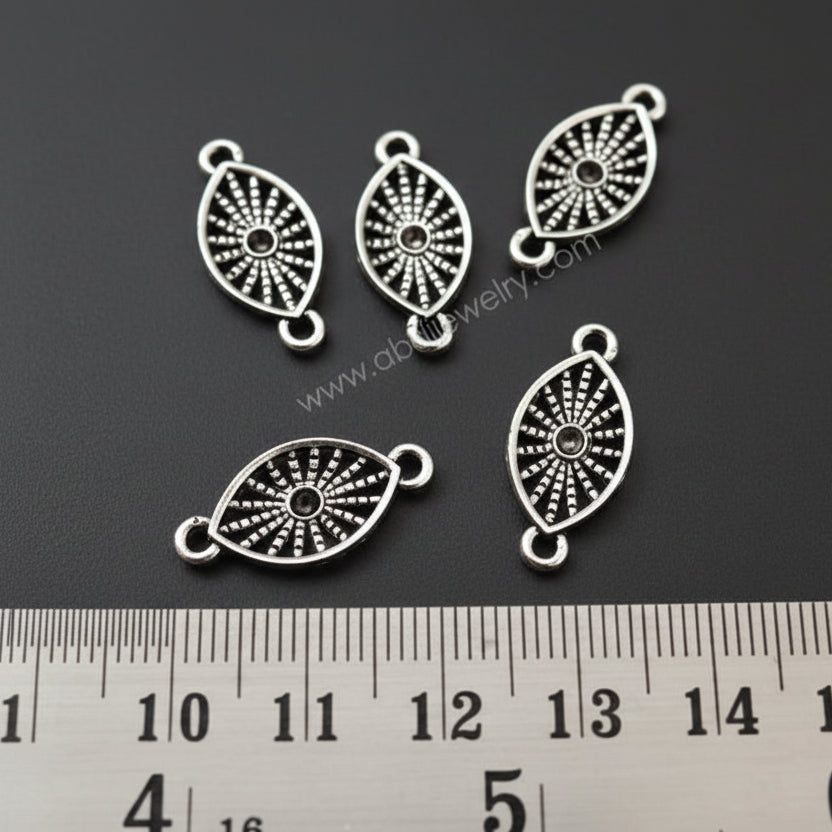 Silver evil eye charm connector eye charm CHMS55 5 charms