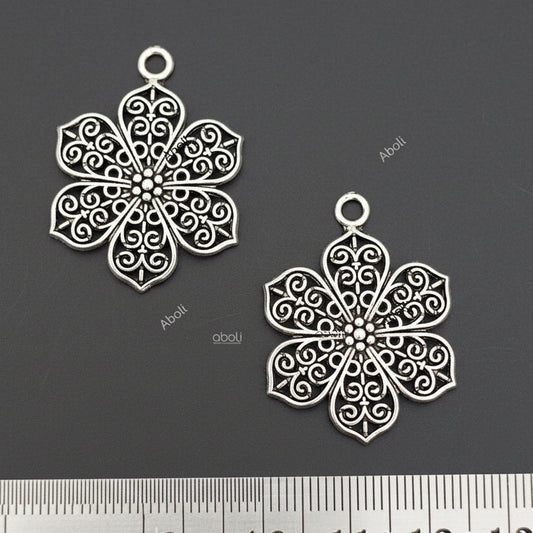 Silver filigree flower charm floral CHMS95