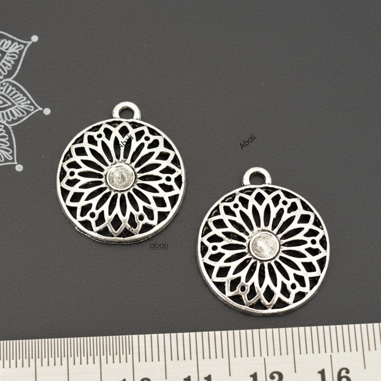 Silver filigree flower mandala charms CHM107 1 charm