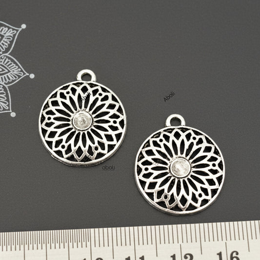 Silver filigree flower mandala charms CHM107 1 charm