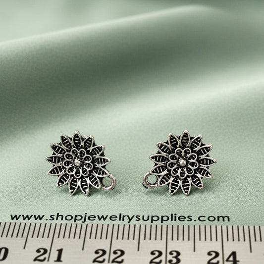 Silver flower stud earring components metal earrings findings ESS92