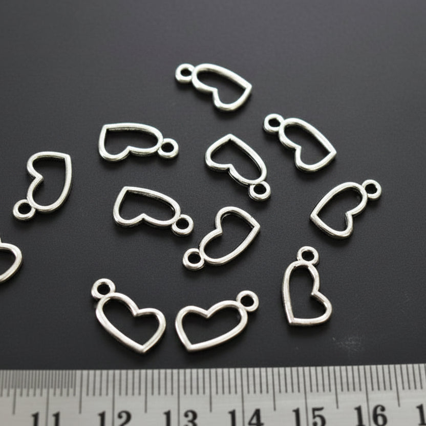Silver heart charm Heart bezel hollow frame heart charms resin, polymer clay bezels CHMS108 5 charms