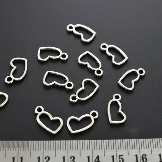 Silver heart charm Heart bezel hollow frame heart charms resin, polymer clay bezels CHMS108 5 charms