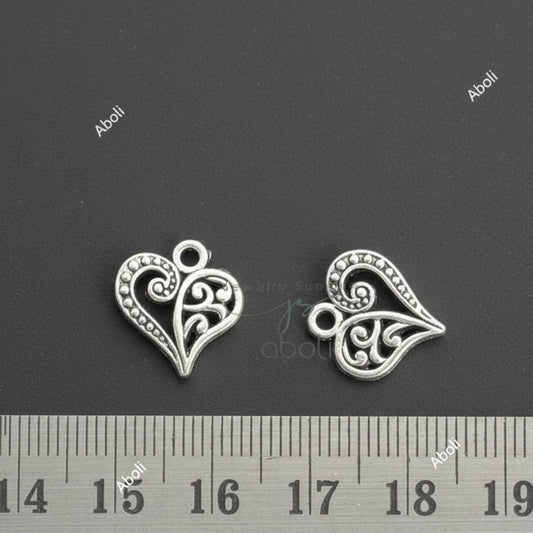Silver heart filigree heart silver charm double sided CHMS159 2 charms