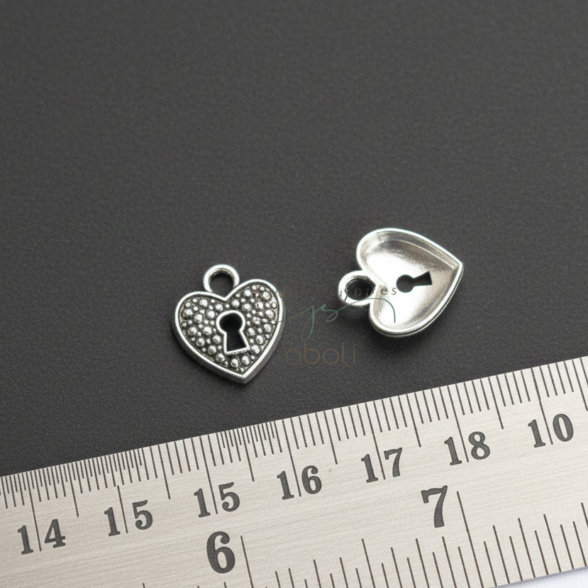 Silver heart lock charm silver charm lock theme CHMS160 2 charms