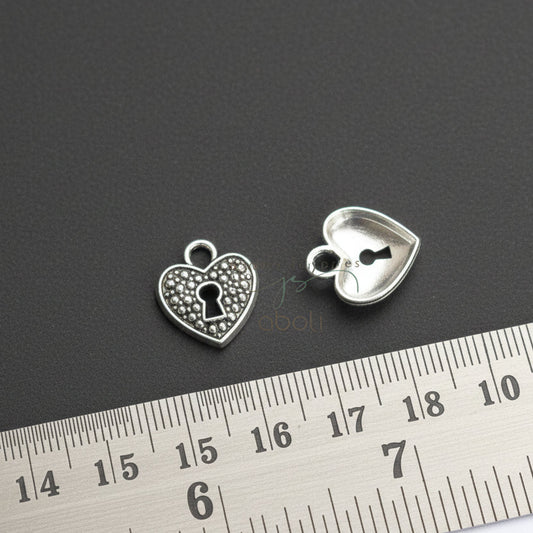 Silver heart lock charm silver charm lock theme CHMS160 2 charms