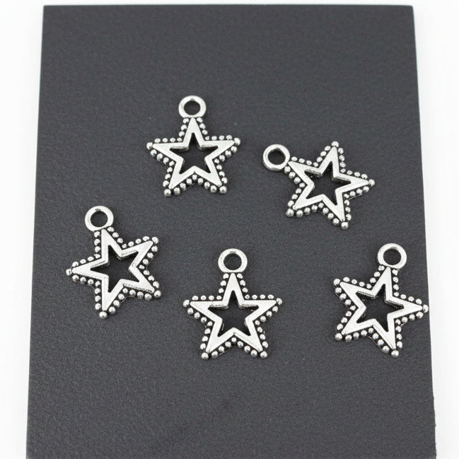Silver hollow star charms stars charm CHMS136 5 Charms