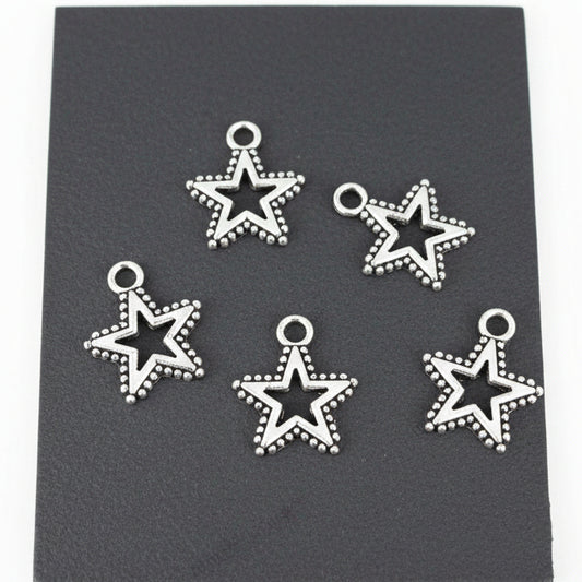 Silver hollow star charms stars charm CHMS136 5 Charms