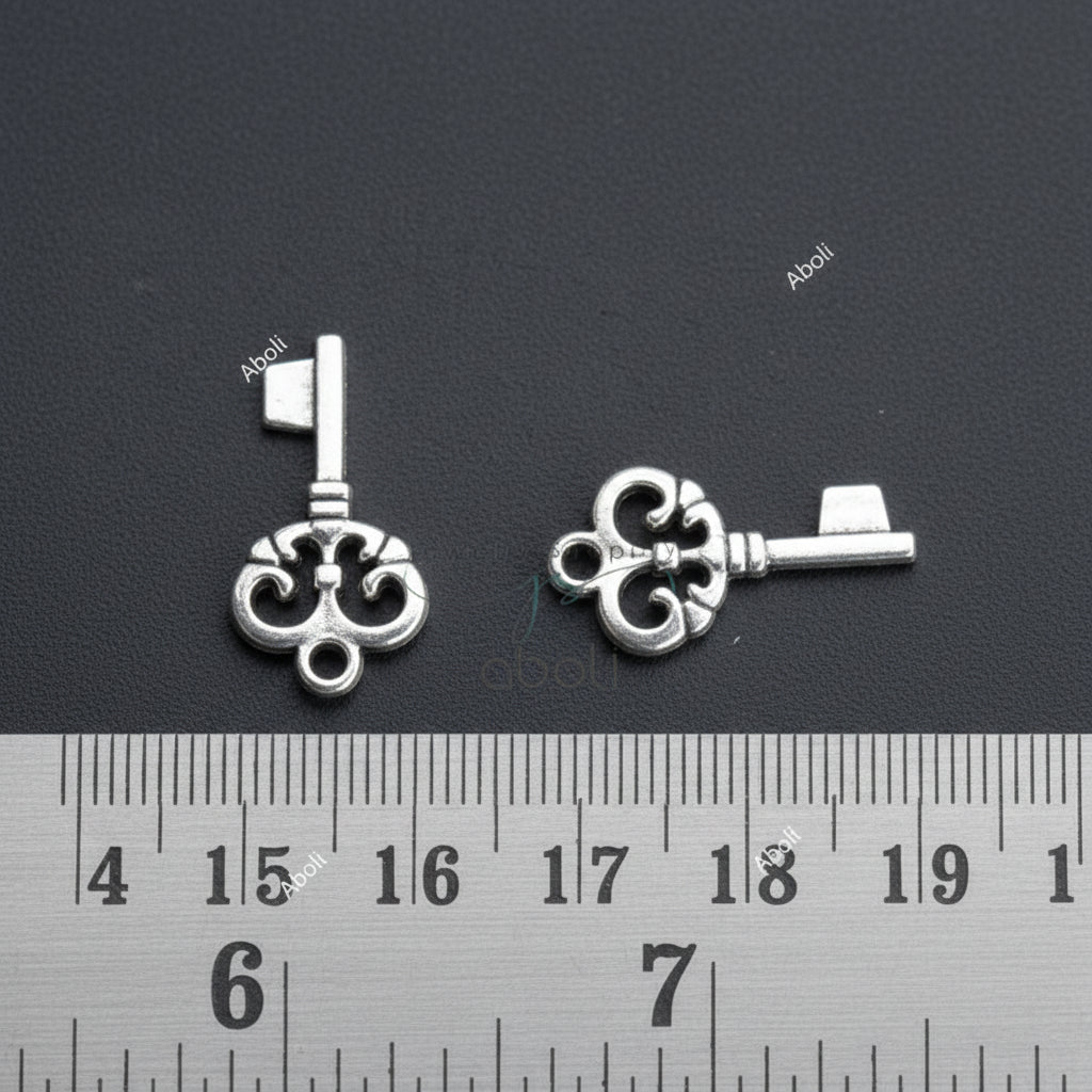 Silver key charm silver charm unlock growth, luck theme charm CHMS164 2 charms