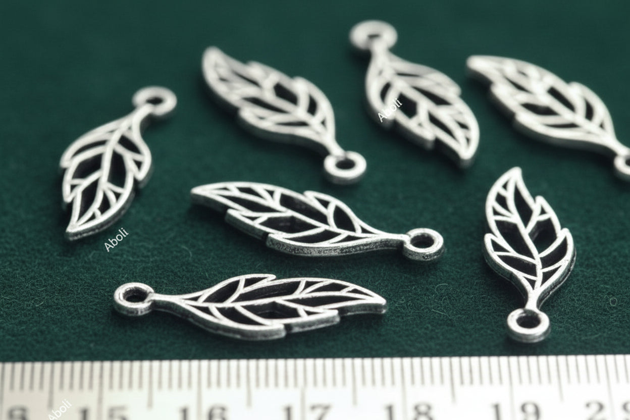 Silver leaf charm antique oxidized silver leaf charms CHMS168 2 charms