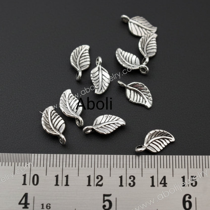 Silver leaves Charms silver leaf charm CHMS46 10 charms
