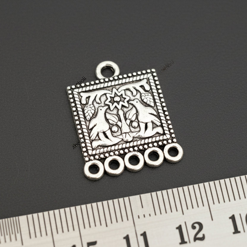 Silver picture frame charm birds and tree theme charm CHMS109 1 charm