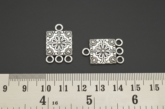 Silver rectangle charm floral charm for fabric jewellery CHMS110 2 charms