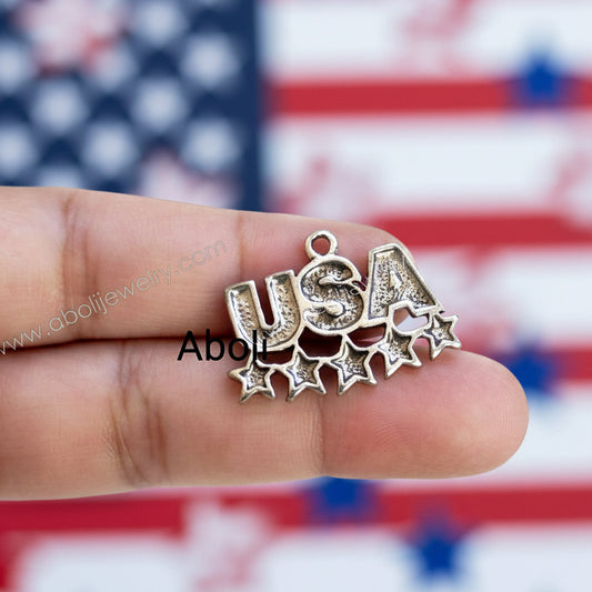 Silver resin bezel USA letter bezel Charm CHMS37