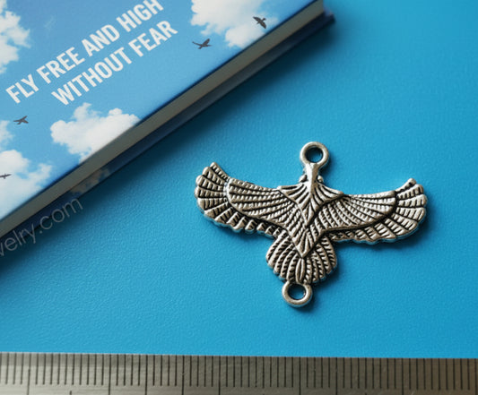 Silver soaring eagle charm bird charm flying charm CHMS38