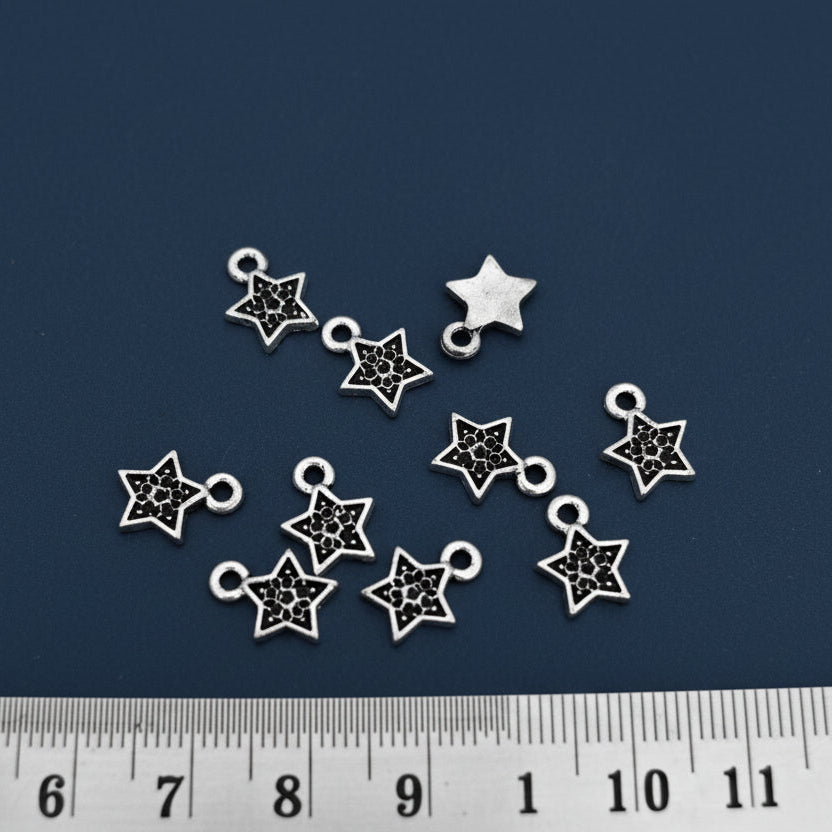 Silver star charms bezel charms CHMS89 10 charms