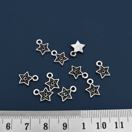 Silver star charms bezel charms CHMS89 10 charms