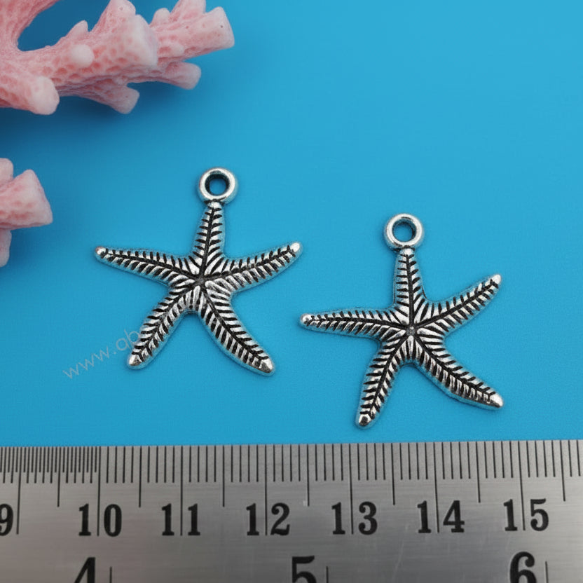 Silver starfish charm sea animals ocean theme CHMS82 2 charms