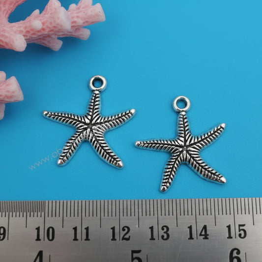 Silver starfish charm sea animals ocean theme CHMS82 2 charms