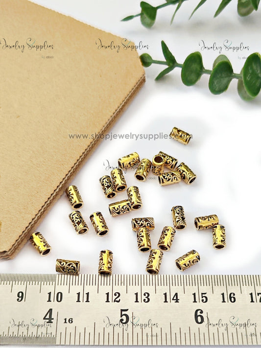 Golden tube Spacer Beads filigree Pandora spacers for jewellery making GSSB314 10 gm